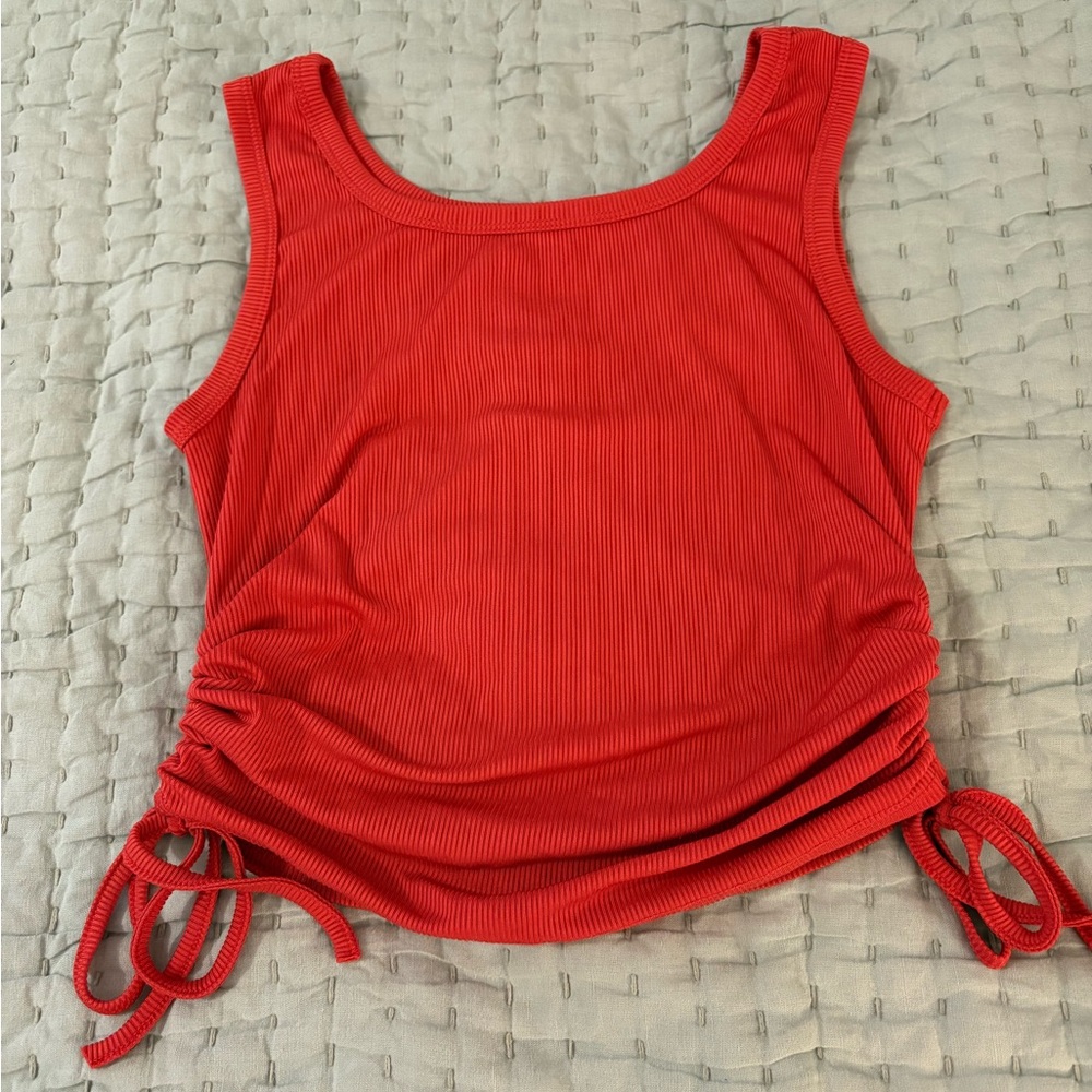 Red Ribbed Ruched Tank